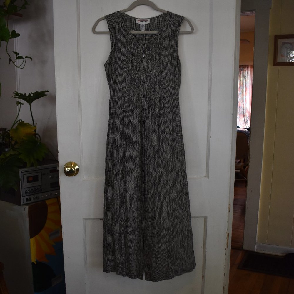 Vintage Talbots Black Gingham Midi Cottagecore Seersucker Dress Sz 8